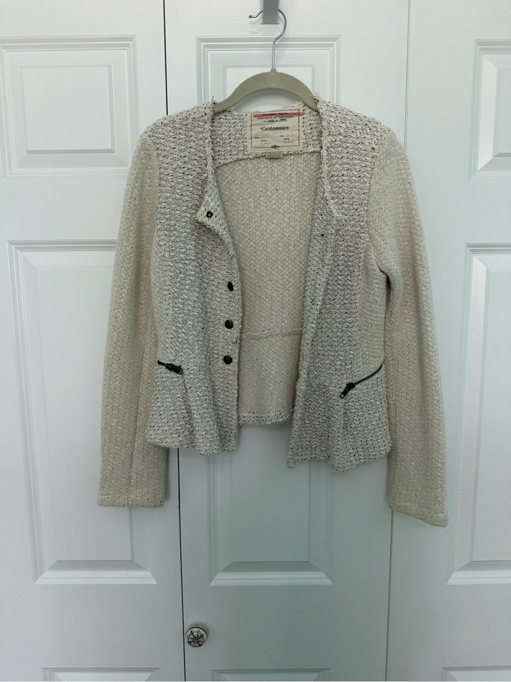 Anthropologie Cartonnier Women's Cream Knit Button-Front Sweater Jacket